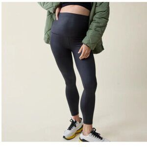 Isabel Maternity Leggings High Gloss Active Yoga Pants Belly Panel, Black, Small